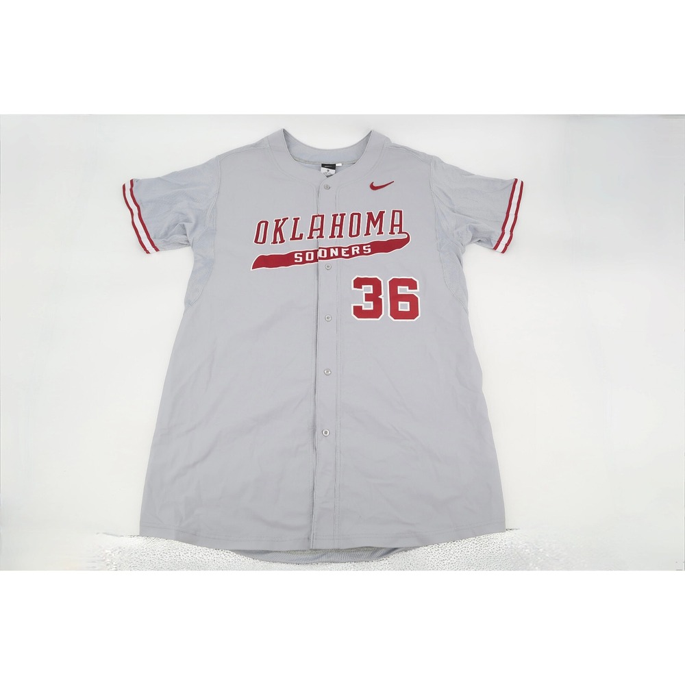 Nike Oklahoma Sooners Baseball Jersey Gray Size 48 Length +2 Player Worn Issued